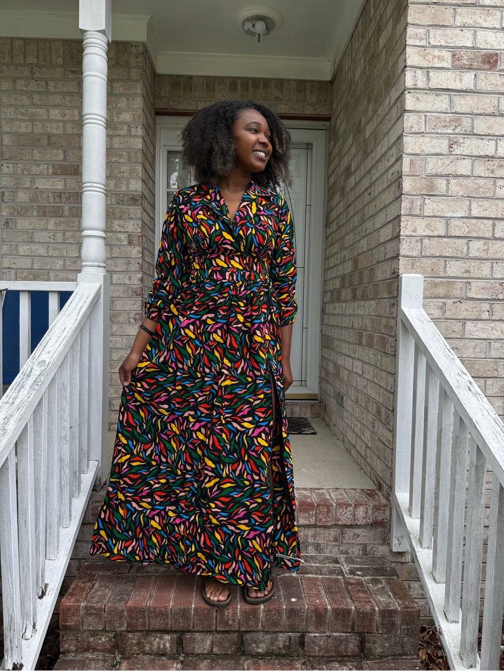 Multicolor African Leaf Print  Side Zip Dress